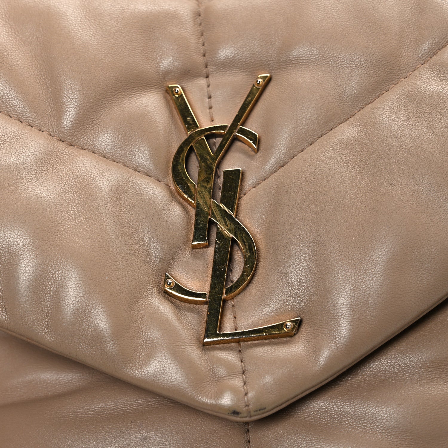 Lambskin Quilted Small Loulou Puffer Monogram Chain Satchel Dark Beige