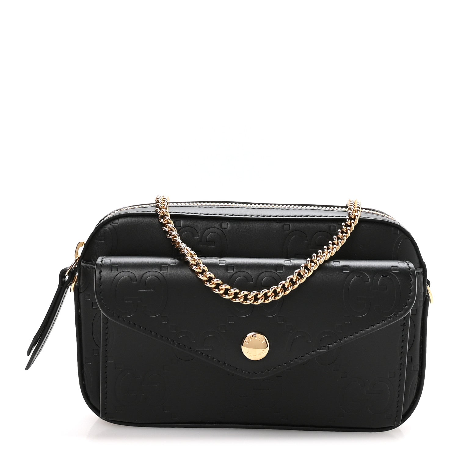 Calfskin GG Super Mini Debossed Chain Wallet Black