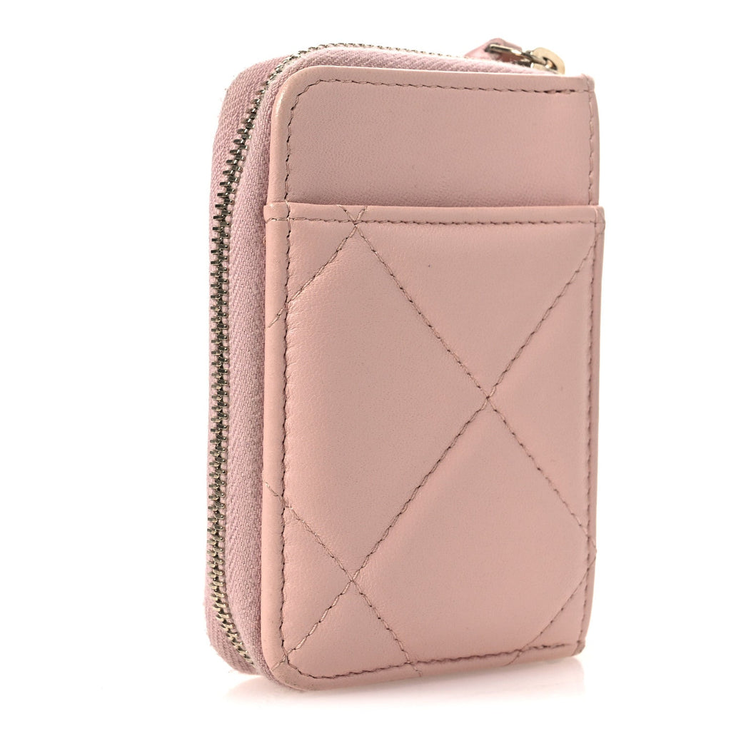 Lambskin Quilted Chanel 19 Vertical Zip  Holder Wallet Light Pink