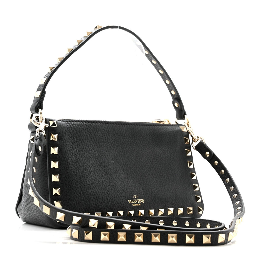 Grained Calfskin Small Rockstud All Over Crossbody Bag Black