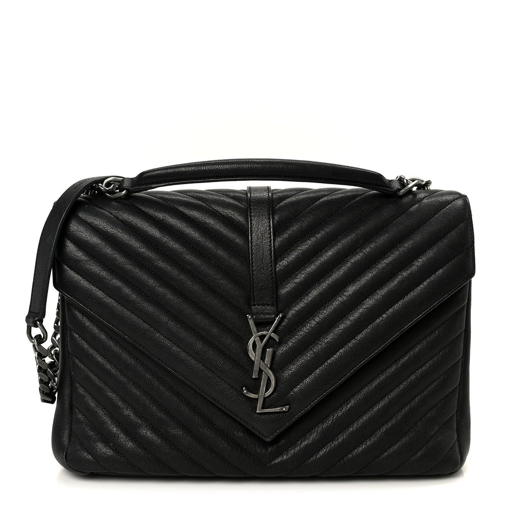 Sheepskin Matelasse Chevron Monogram Large College Satchel Black