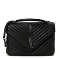 Sheepskin Matelasse Chevron Monogram Large College Satchel Black