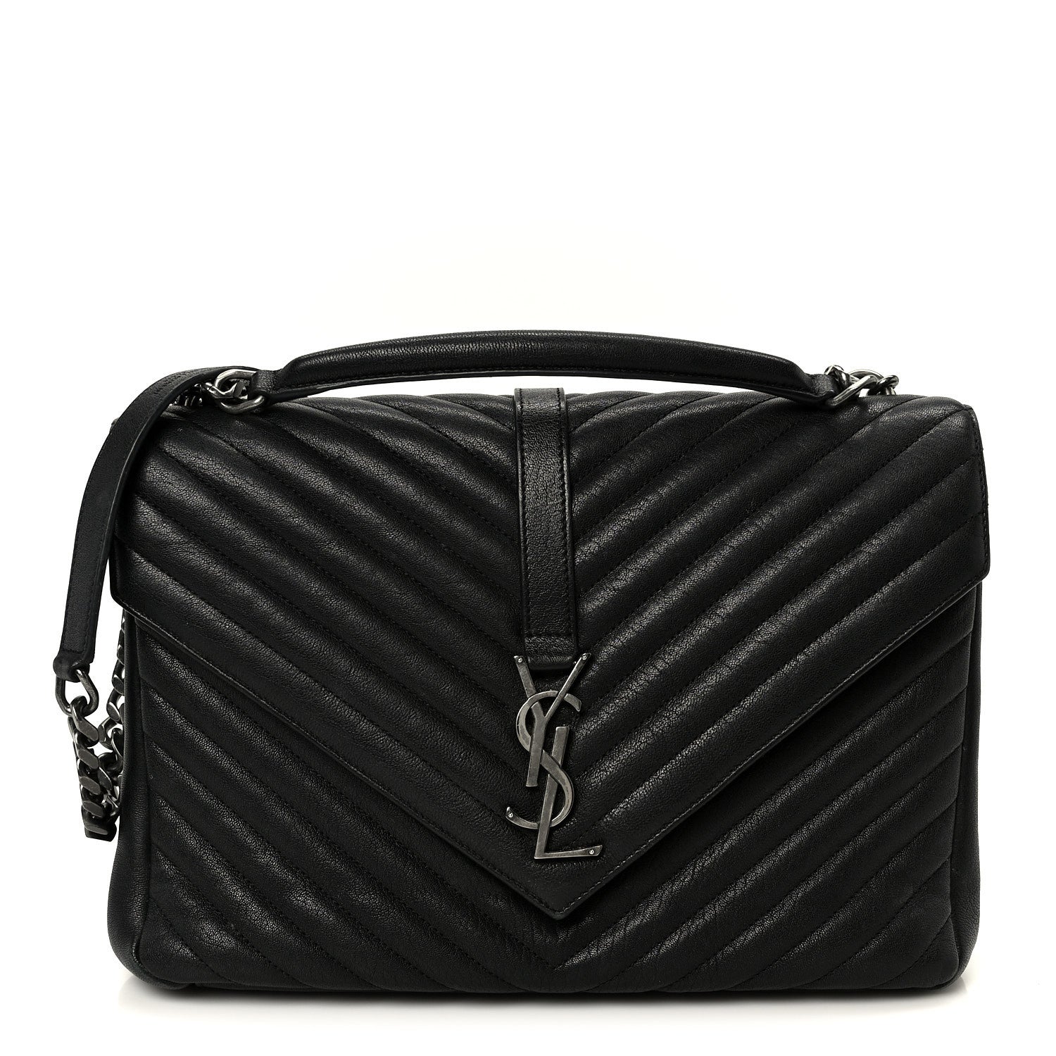 Sheepskin Matelasse Chevron Monogram Large College Satchel Black