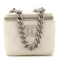 Caviar Quilted Enamel Coco Mini Vanity Case With Chain White