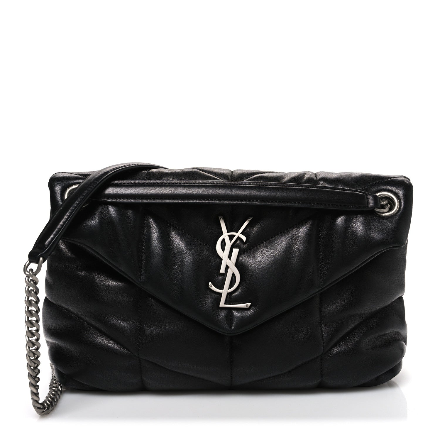 Lambskin Quilted Small Loulou Puffer Monogram Chain Satchel Black