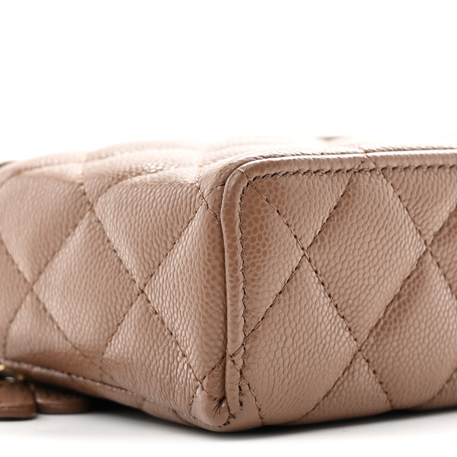 Caviar Quilted Top Handle Slim Vanity With Chain Dark Beige