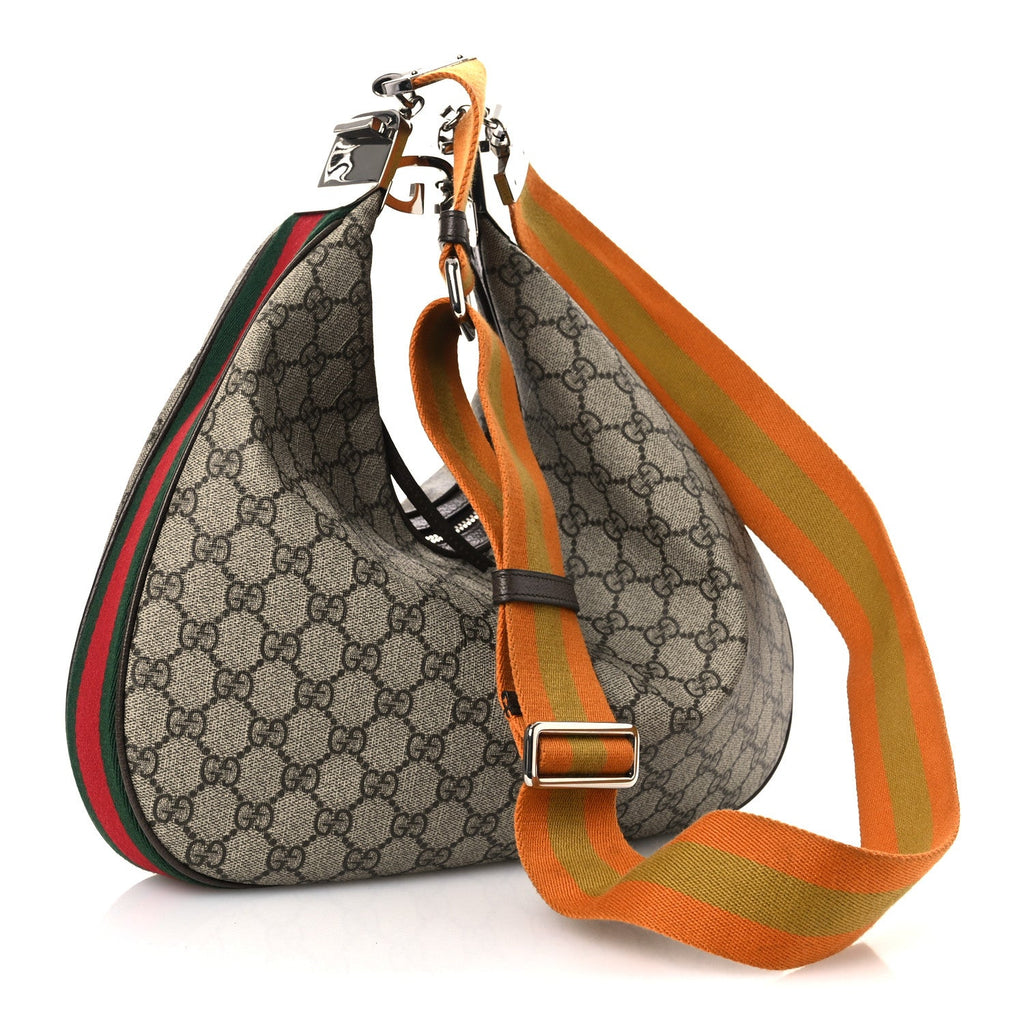 GG Supreme Monogram Textured Calfskin Web Large Attache Shoulder Bag Beige Ebony New Acero