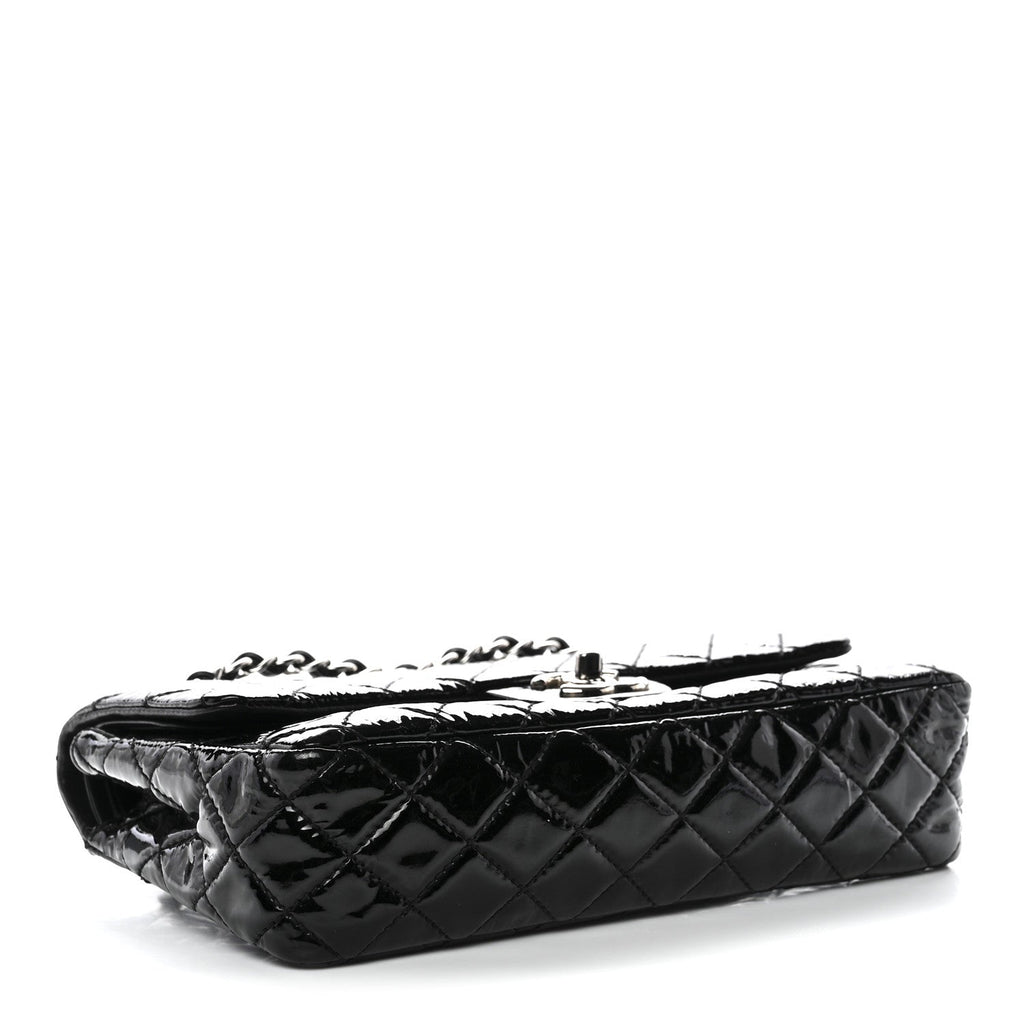 Patent Quilted Medium Double Flap Black