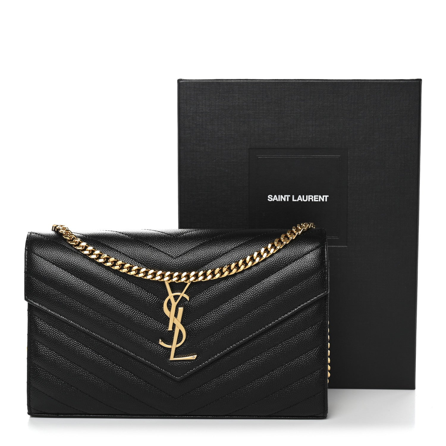 Grain De Poudre Matelasse Chevron Monogram Chain Wallet Black