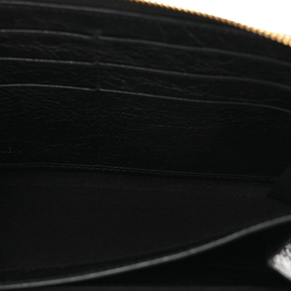 Agneau Classic Gold Hardware Continental Zip Around Wallet Black