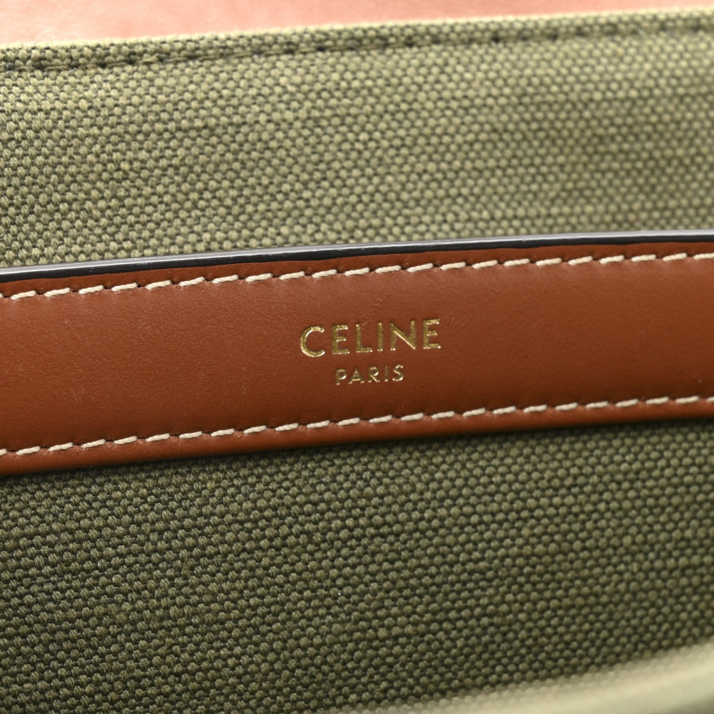 Canvas Calfskin Medium Soft 16 Top Handle Bag Khaki Tan