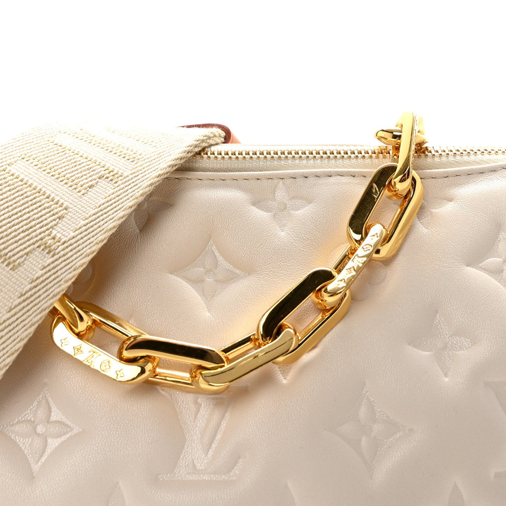Lambskin Embossed Monogram Coussin PM White