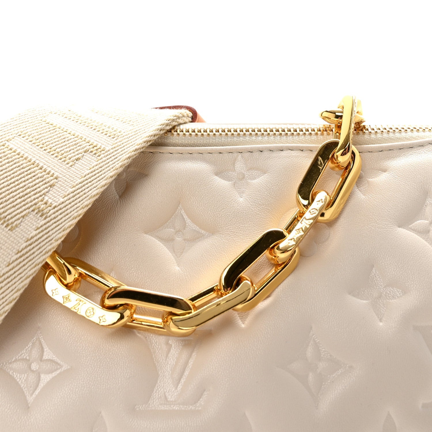 Lambskin Embossed Monogram Coussin PM White