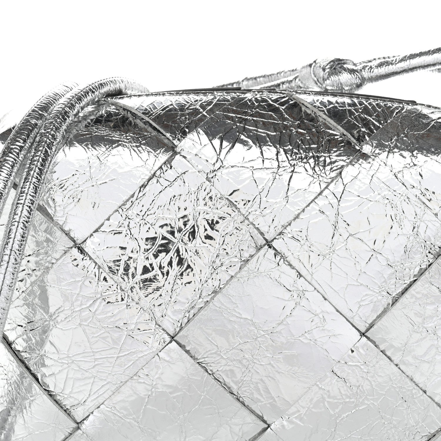 Metallic Crinkled Lambskin Maxi Intrecciato Small Cassette Camera Bag Silver