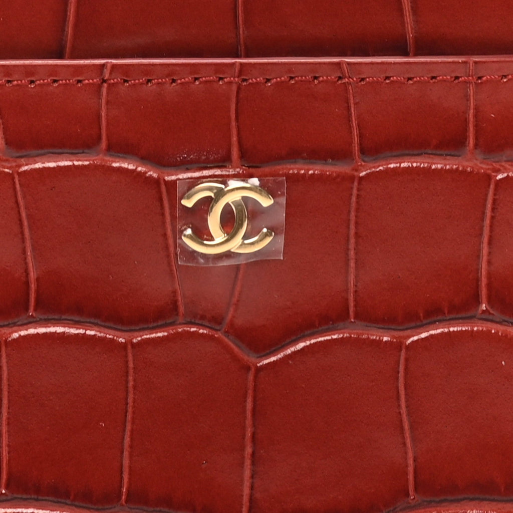 Calfskin Crocodile Embossed Crococo  Holder Burgundy