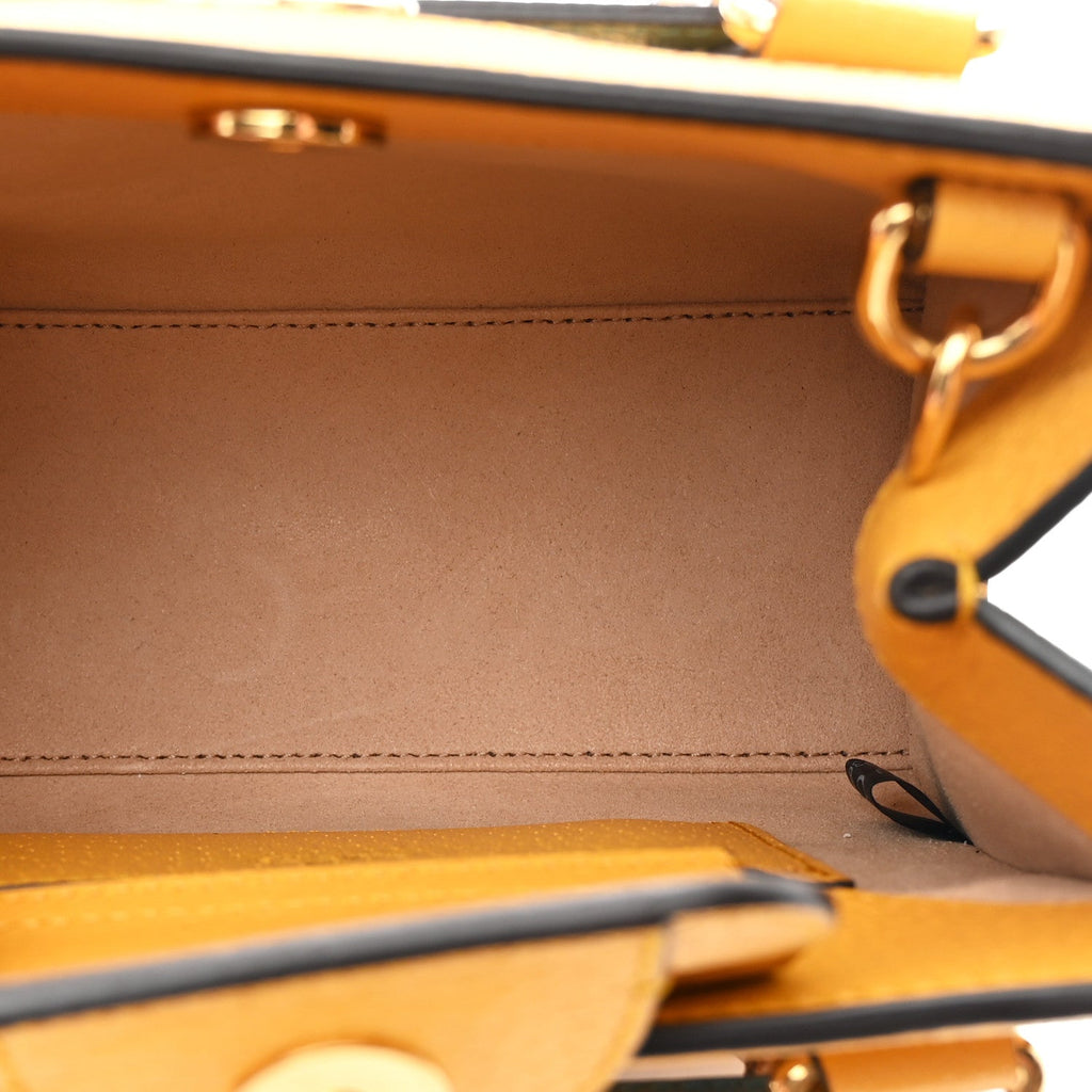 Textured Dollar Calfskin Web Mini Diana Tote Bag Yellow Dusty Azure