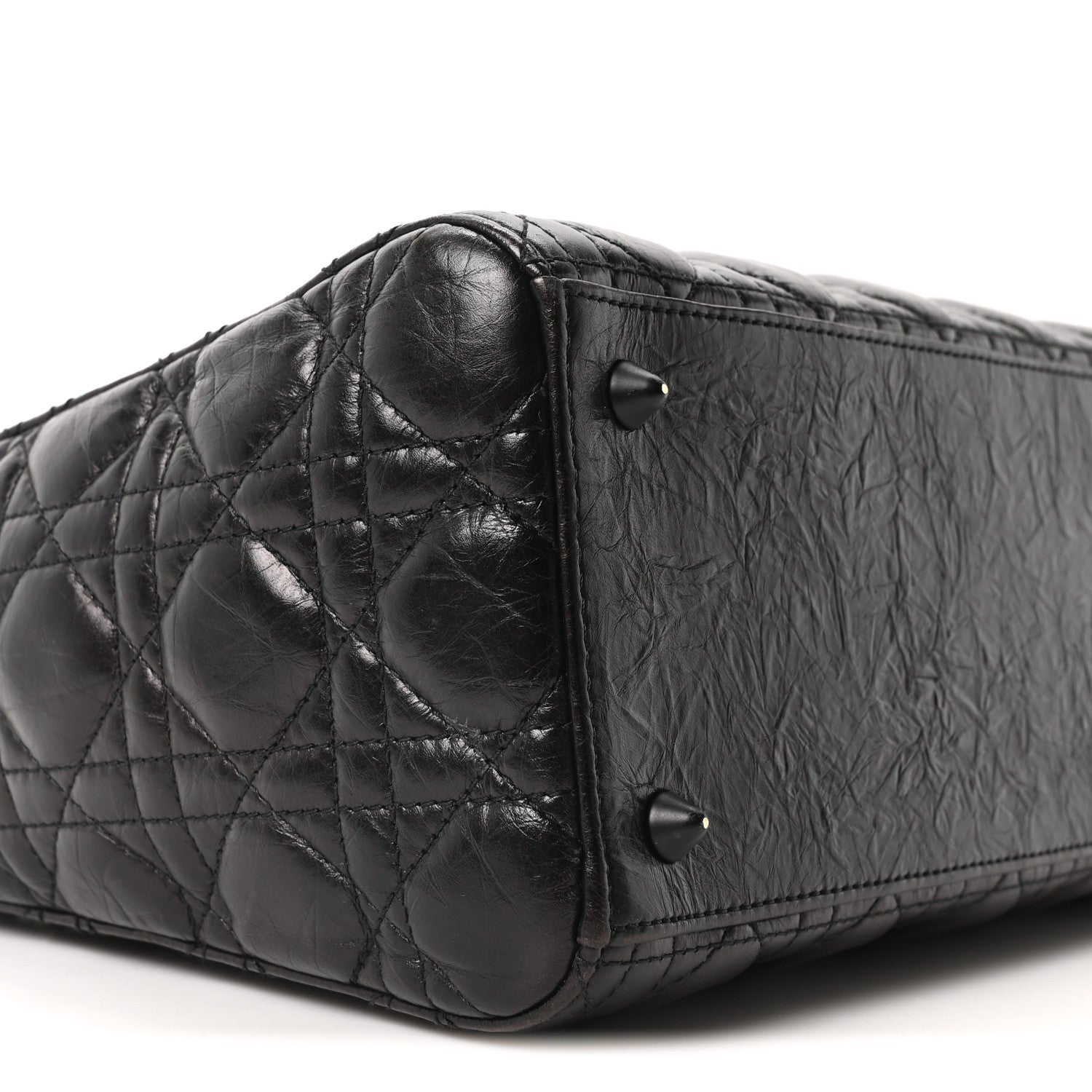 Crinkled Calfskin Cannage Medium Lady Dior Black