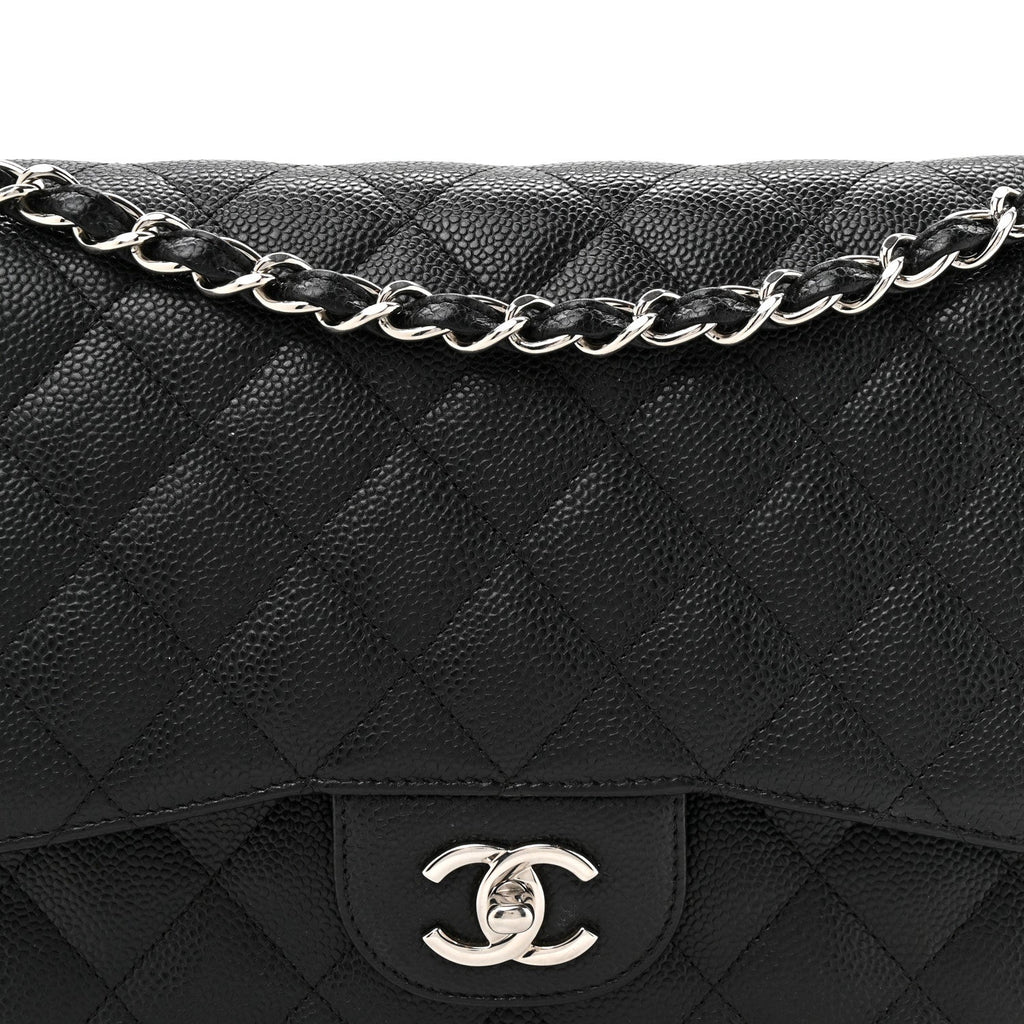 Caviar Quilted Jumbo Double Flap Black
