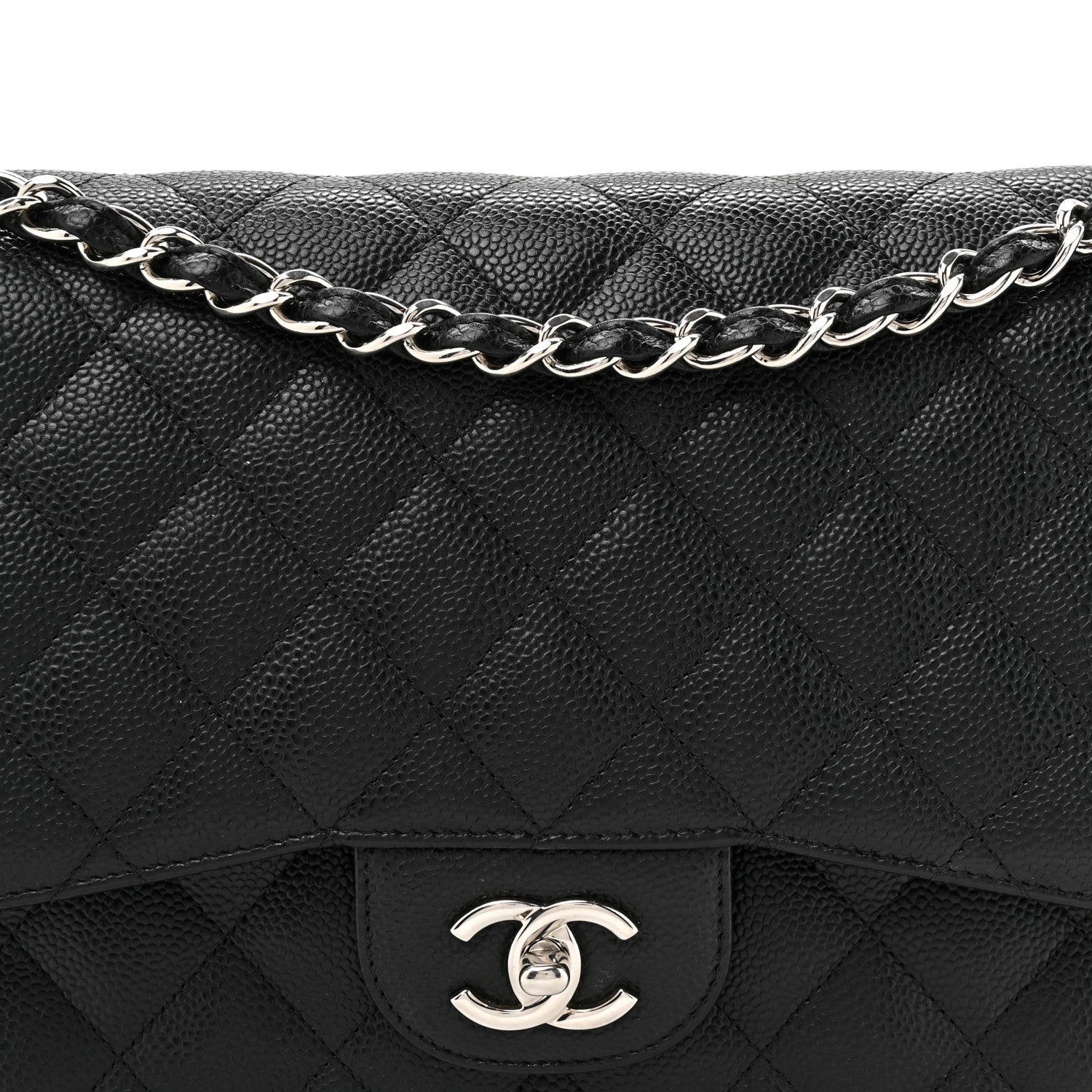 Caviar Quilted Jumbo Double Flap Black