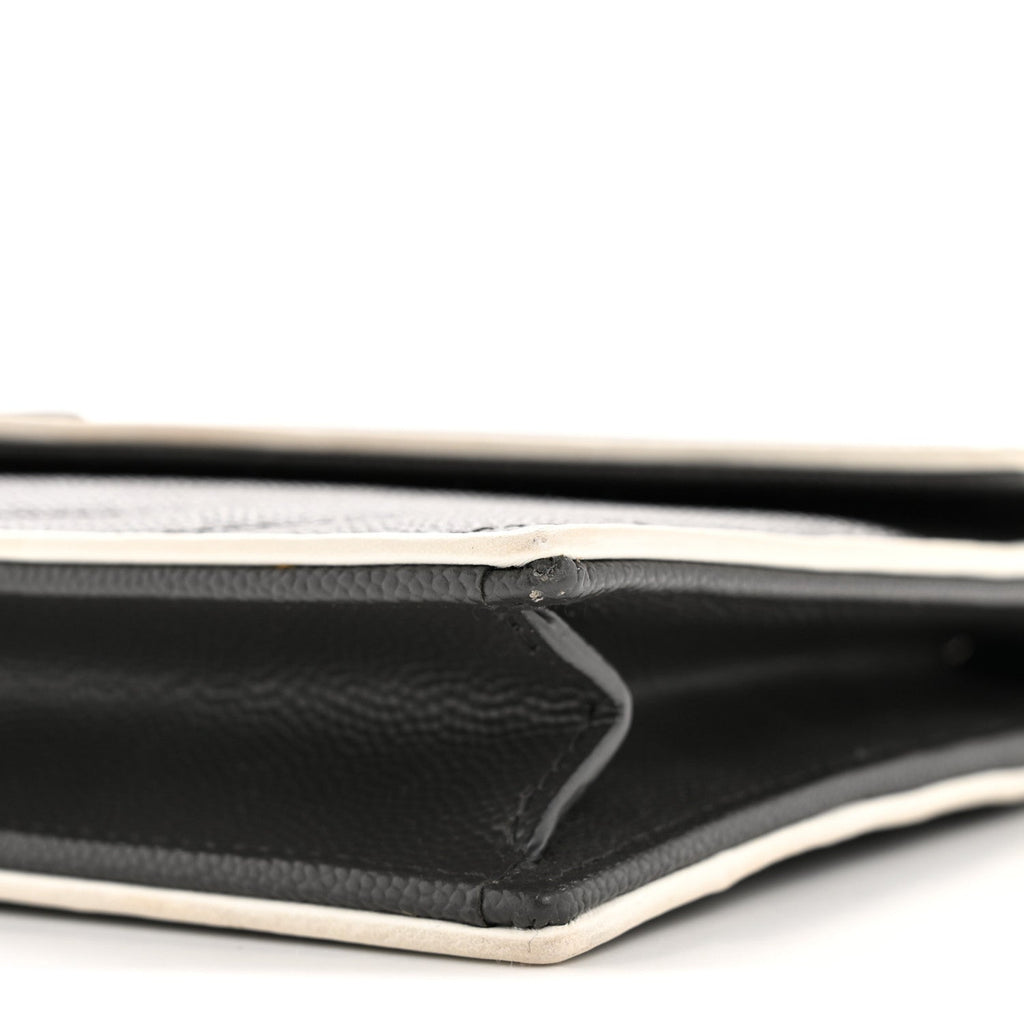 Grain De Poudre Matelasse Chevron Monogram Envelope Chain Wallet Asphalt White