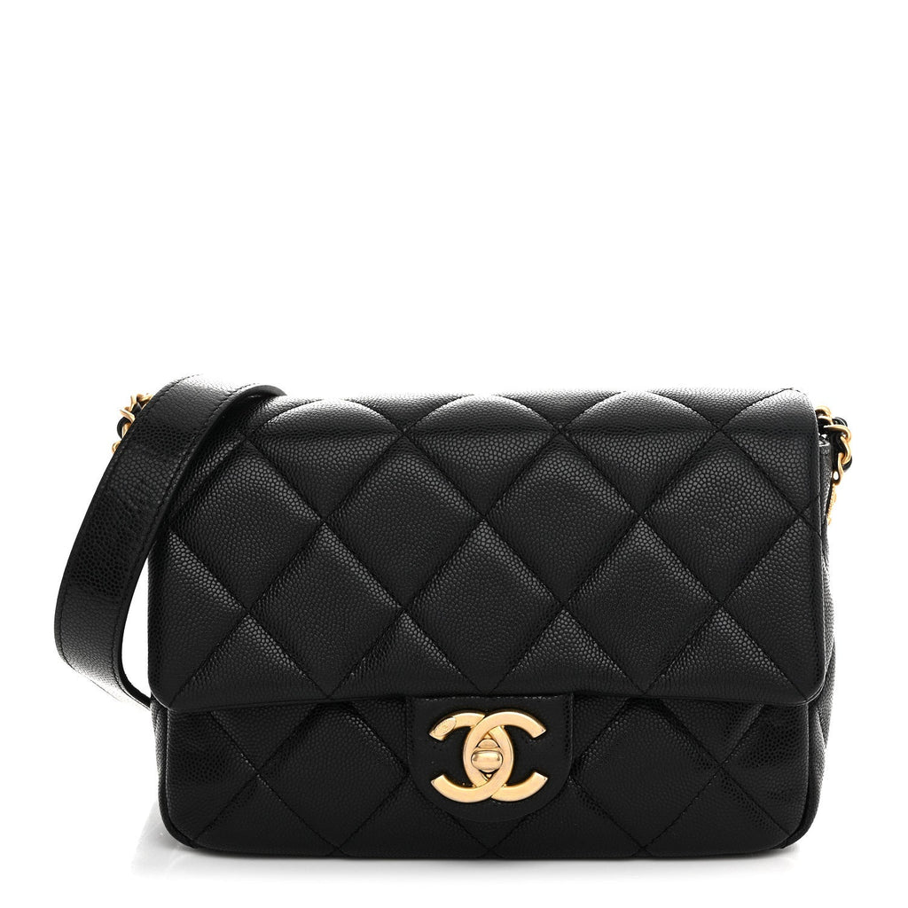 Caviar Quilted Small Twist Your Buttons Flap Black