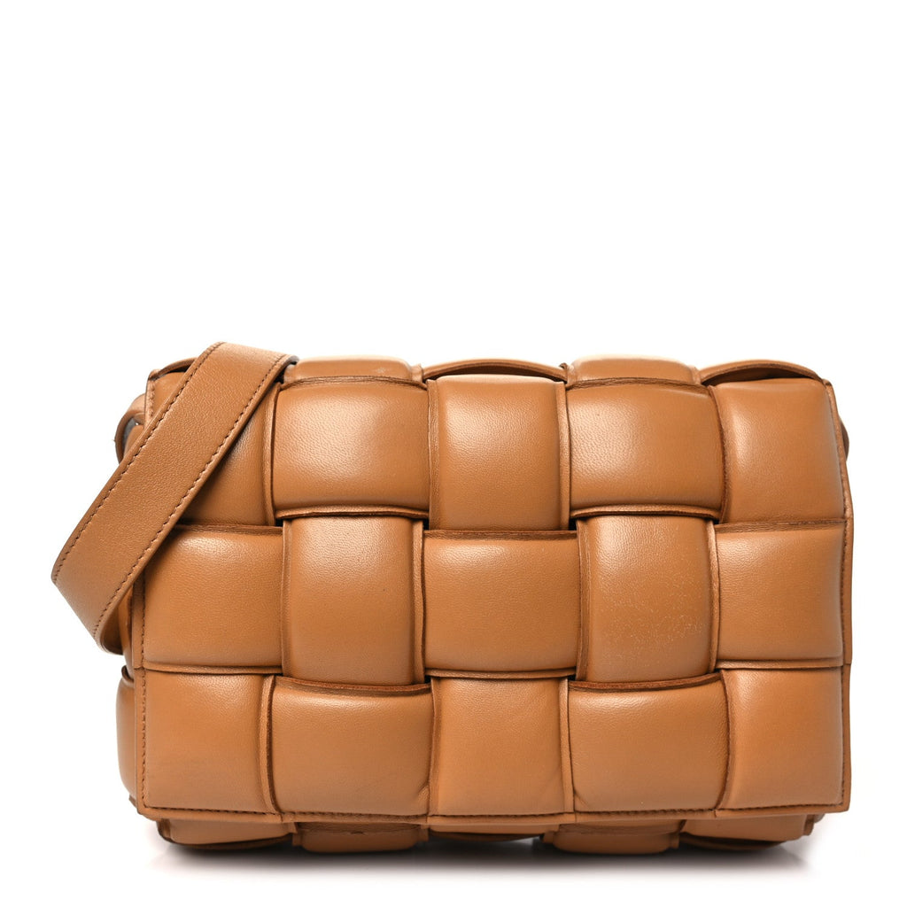 Nappa Maxi Intreccio Padded Cassette Crossbody Bag Caramel