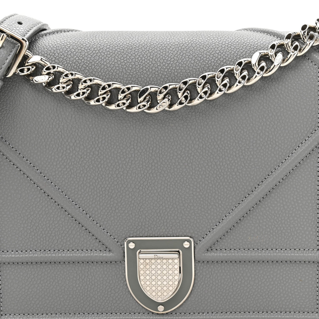 Grained Calfskin Medium Diorama Flap Bag Gris