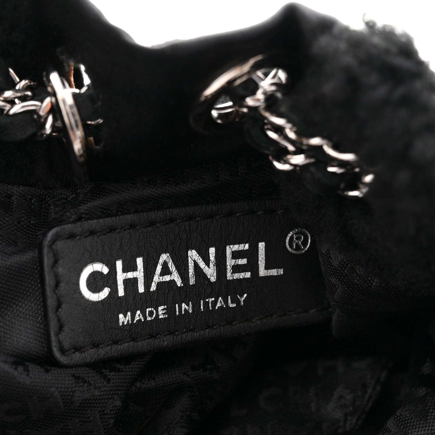 Fur Satin Drawstring Tassel Sac Cordon Shoulder Bag Black