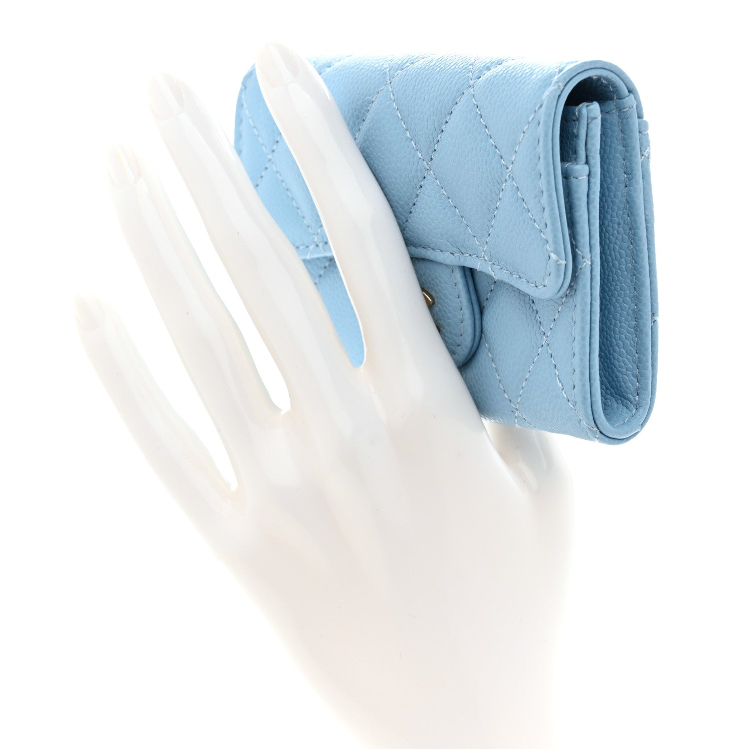 Caviar Quilted Flap  Holder Wallet Light Blue