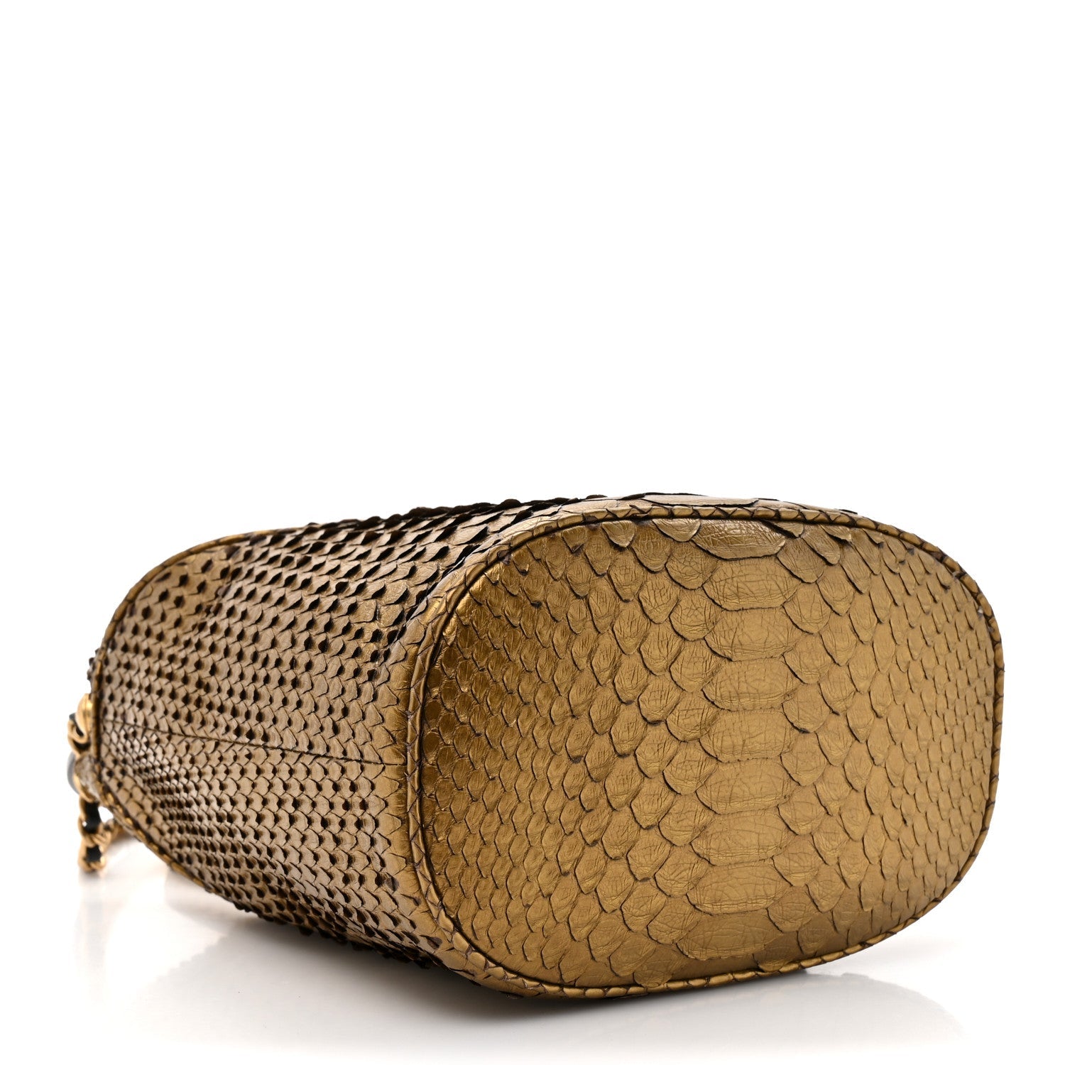 Metallic Snakeskin Paris Hamburg Drawstring Bucket Bag Gold