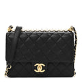 Goatskin Quilted Small Chic Pearls Flap Black