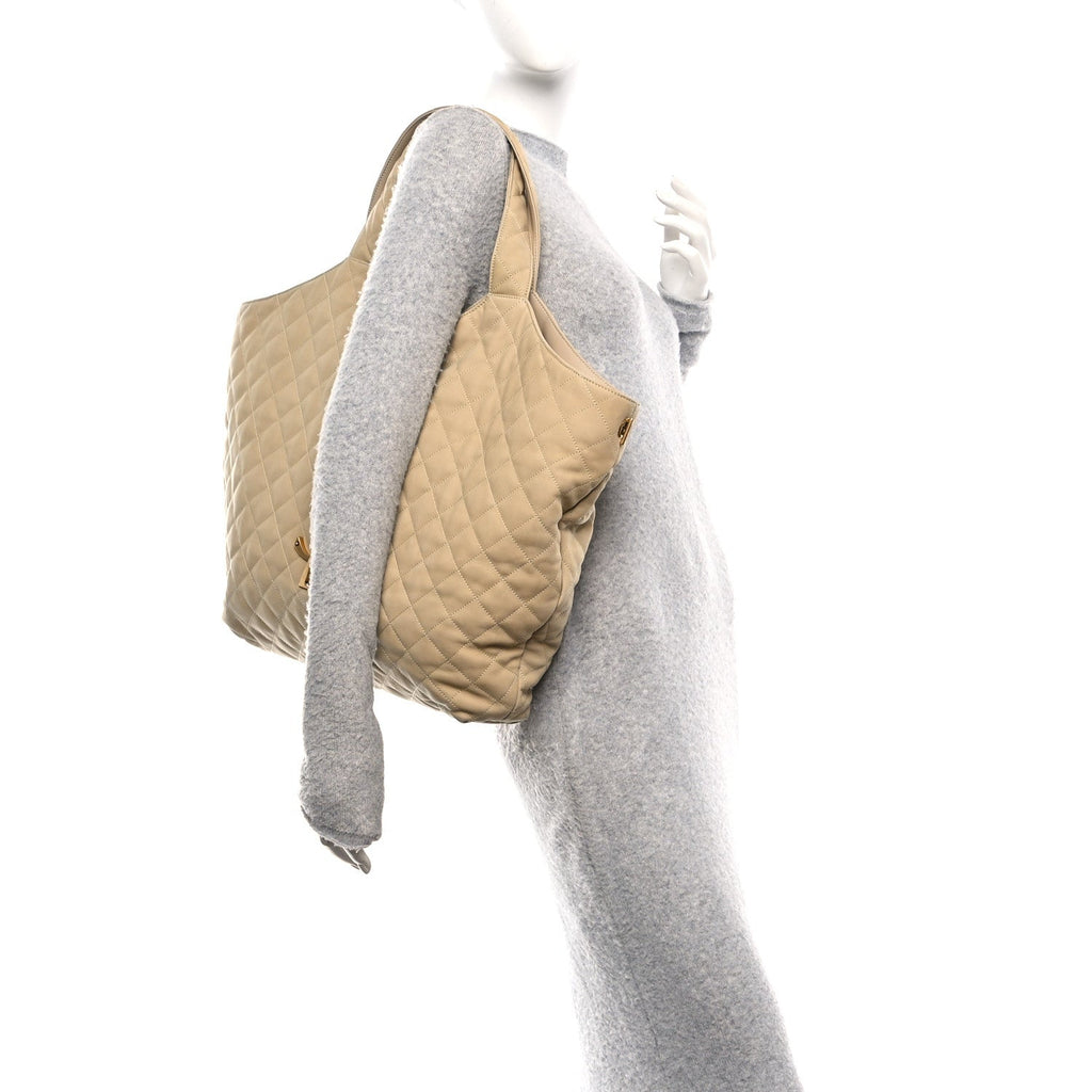 Nubuck Suede Quilted Maxi Icare Shopping Tote Safari Beige