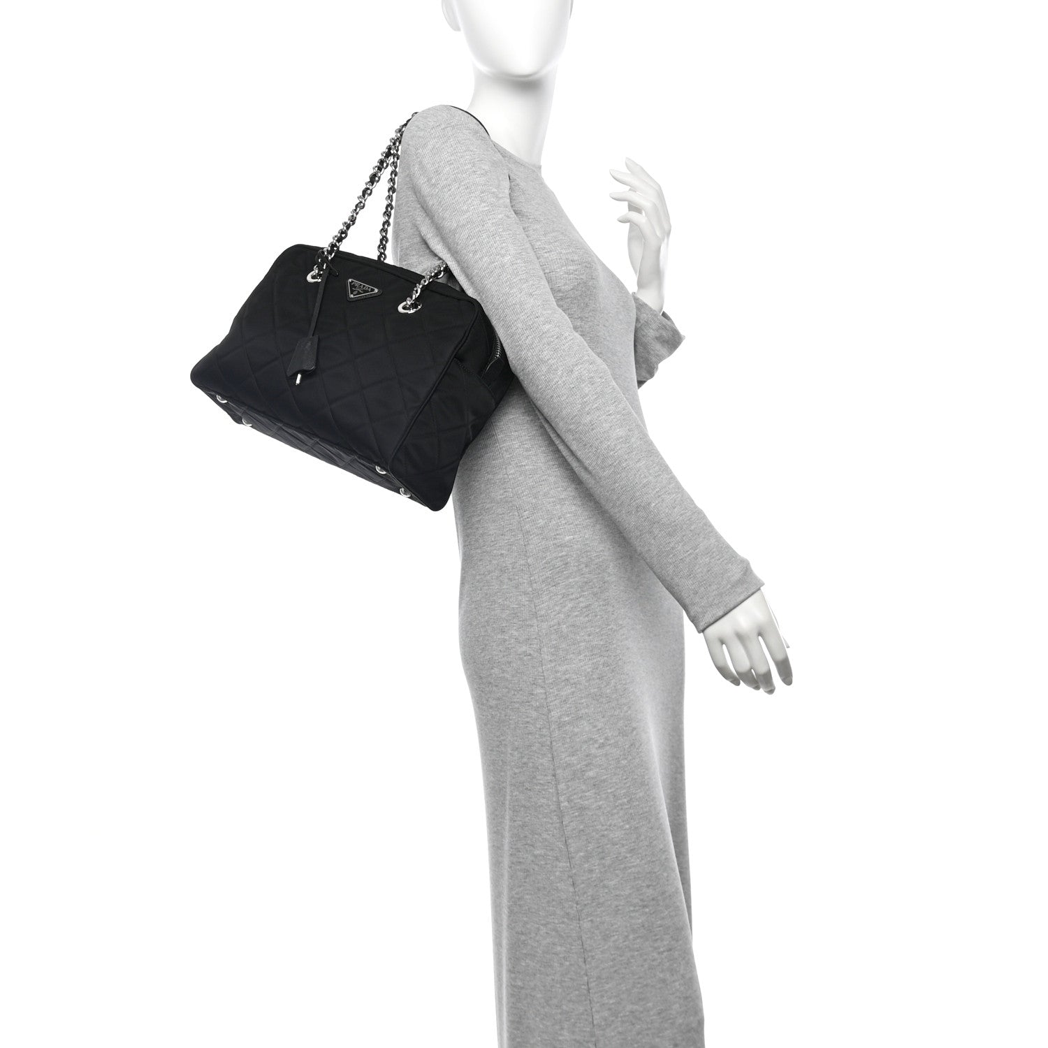 Nylon Tessuto Impuntu Quilted Shoulder Bag Black