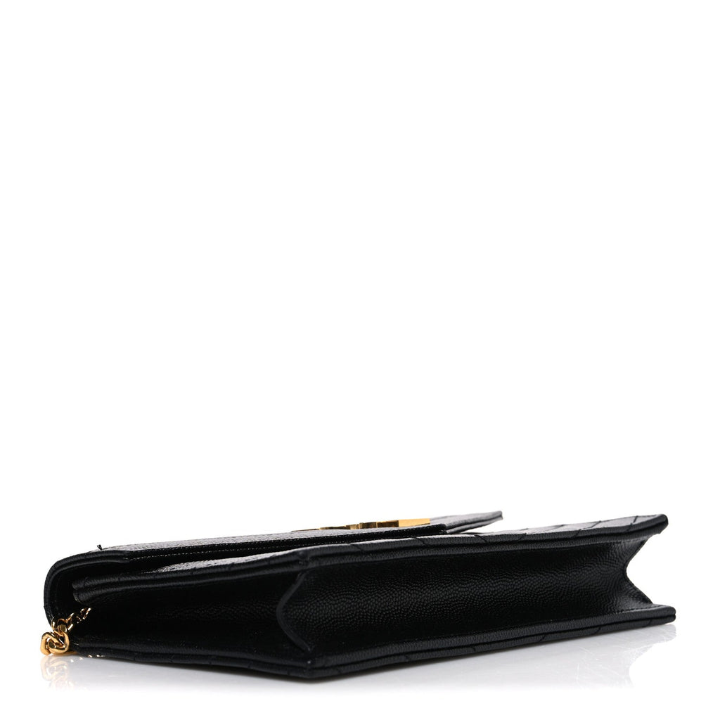 Grain De Poudre Matelasse Chevron Monogram Envelope Chain Wallet Black
