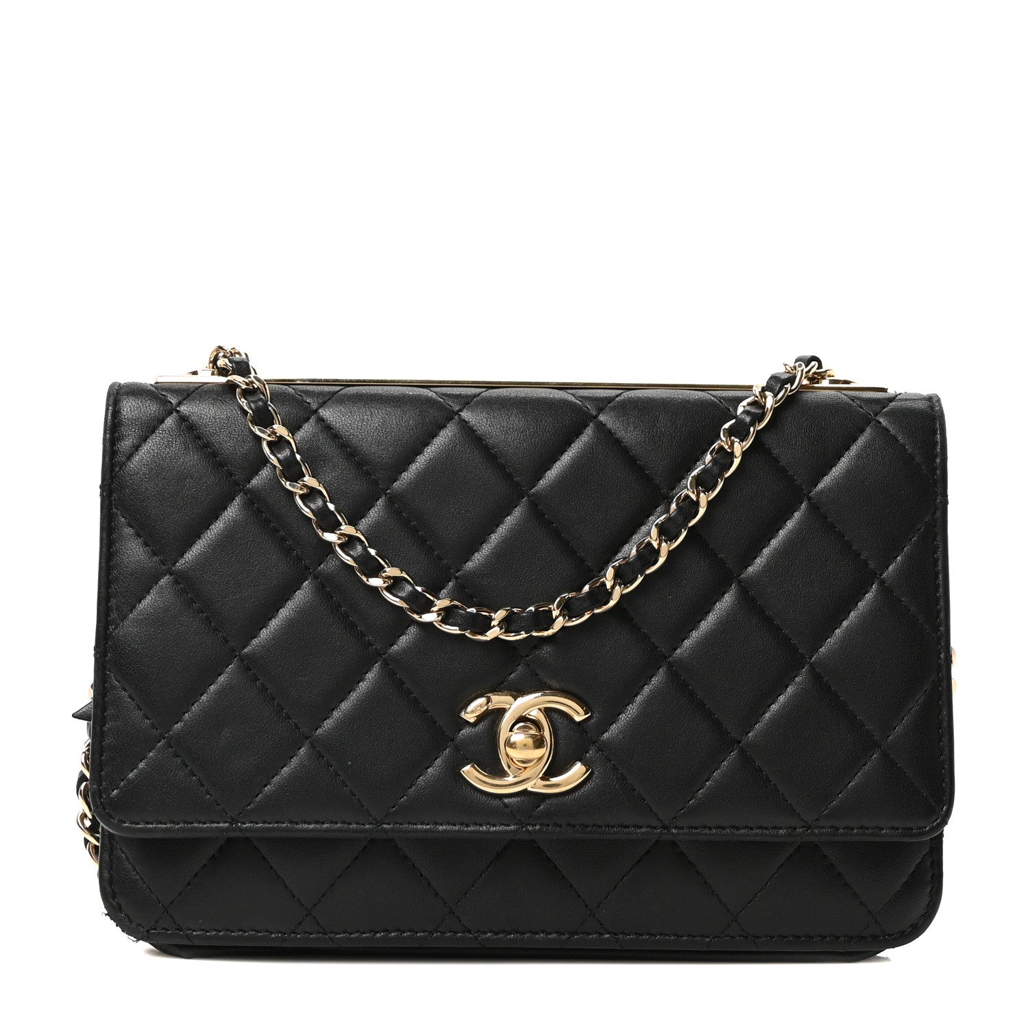 Lambskin Quilted Trendy CC Wallet On Chain WOC Black