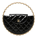 Patent Calfskin Quilted Chain Hoop Bag Black