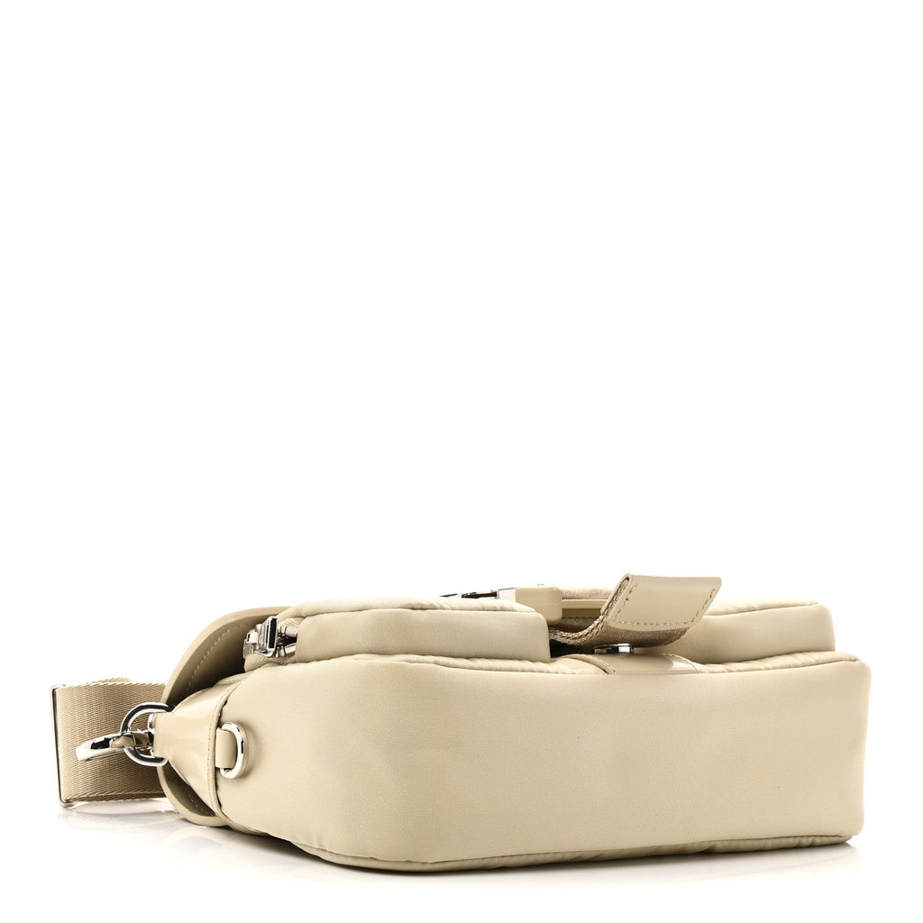 Re-Nylon Spazzolato Double Pocket Buckle Shoulder Bag Deserto