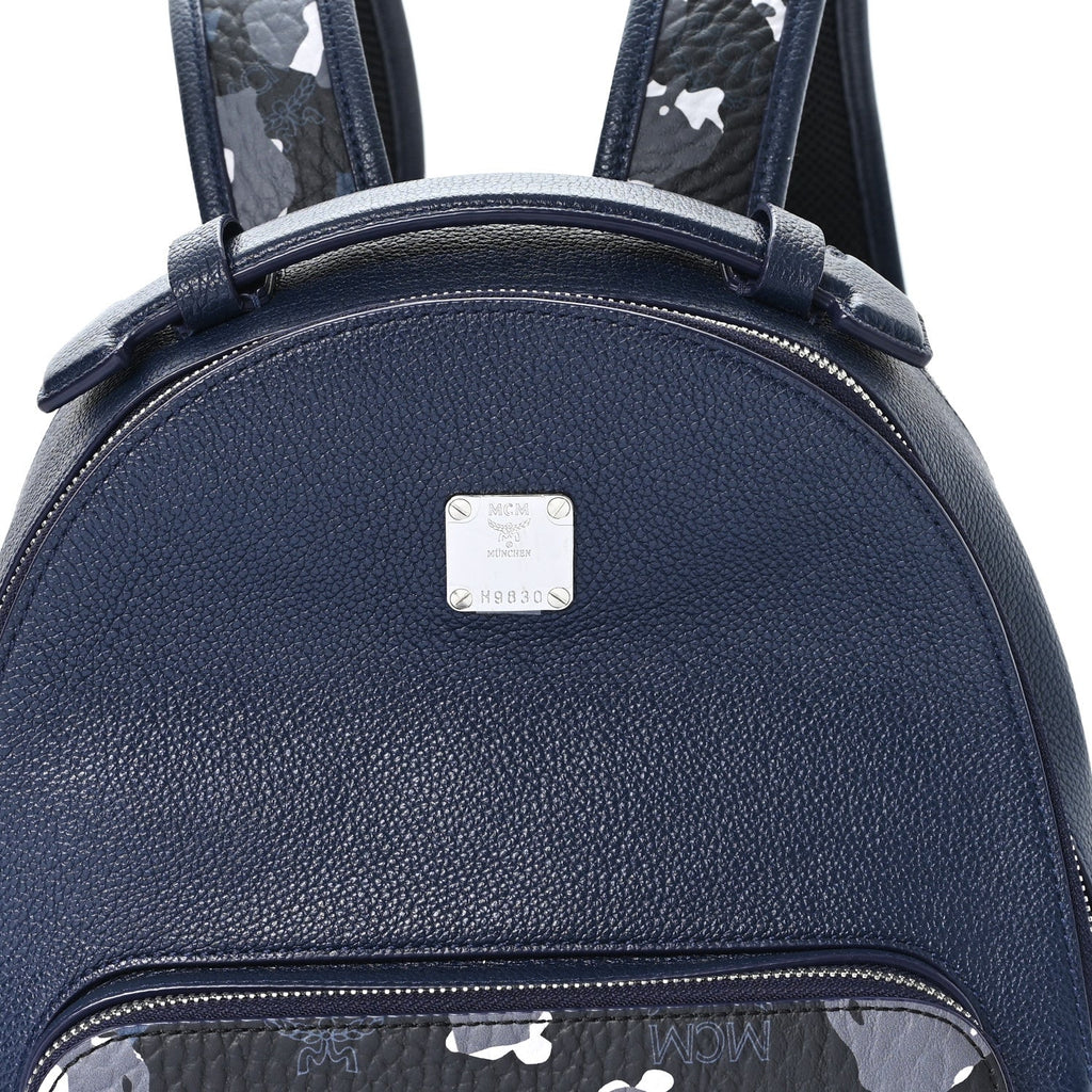 Calfskin Visetos Floral Leopard Klassik Small Stark Backpack Blue Black