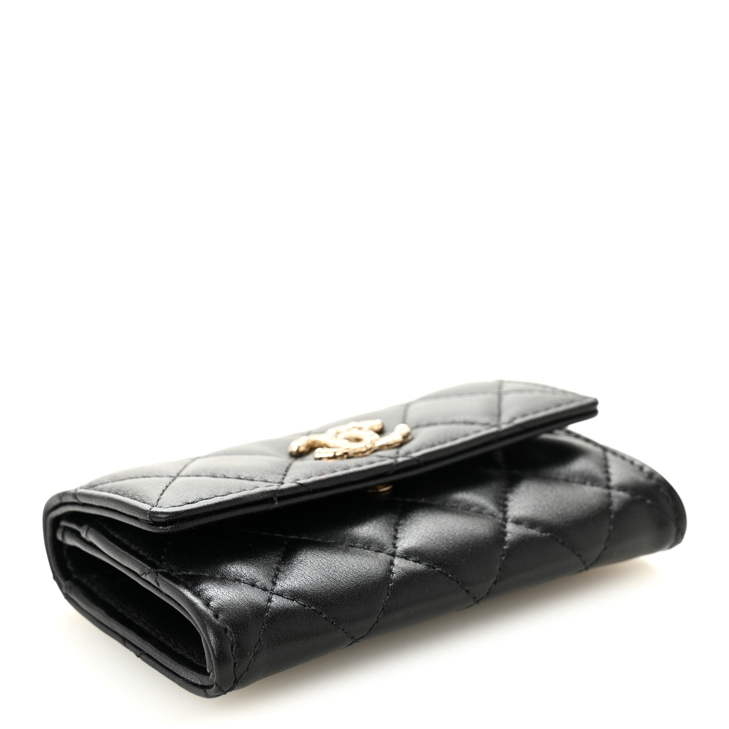 Shiny Lambskin Quilted Textured CC  Holder Black