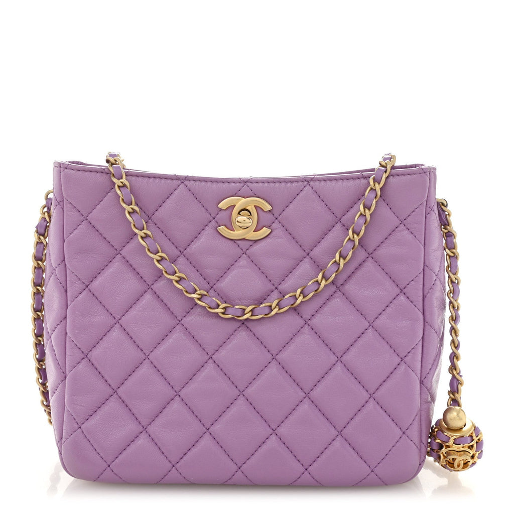 Lambskin Quilted Small Pearl Crush Hobo Purple