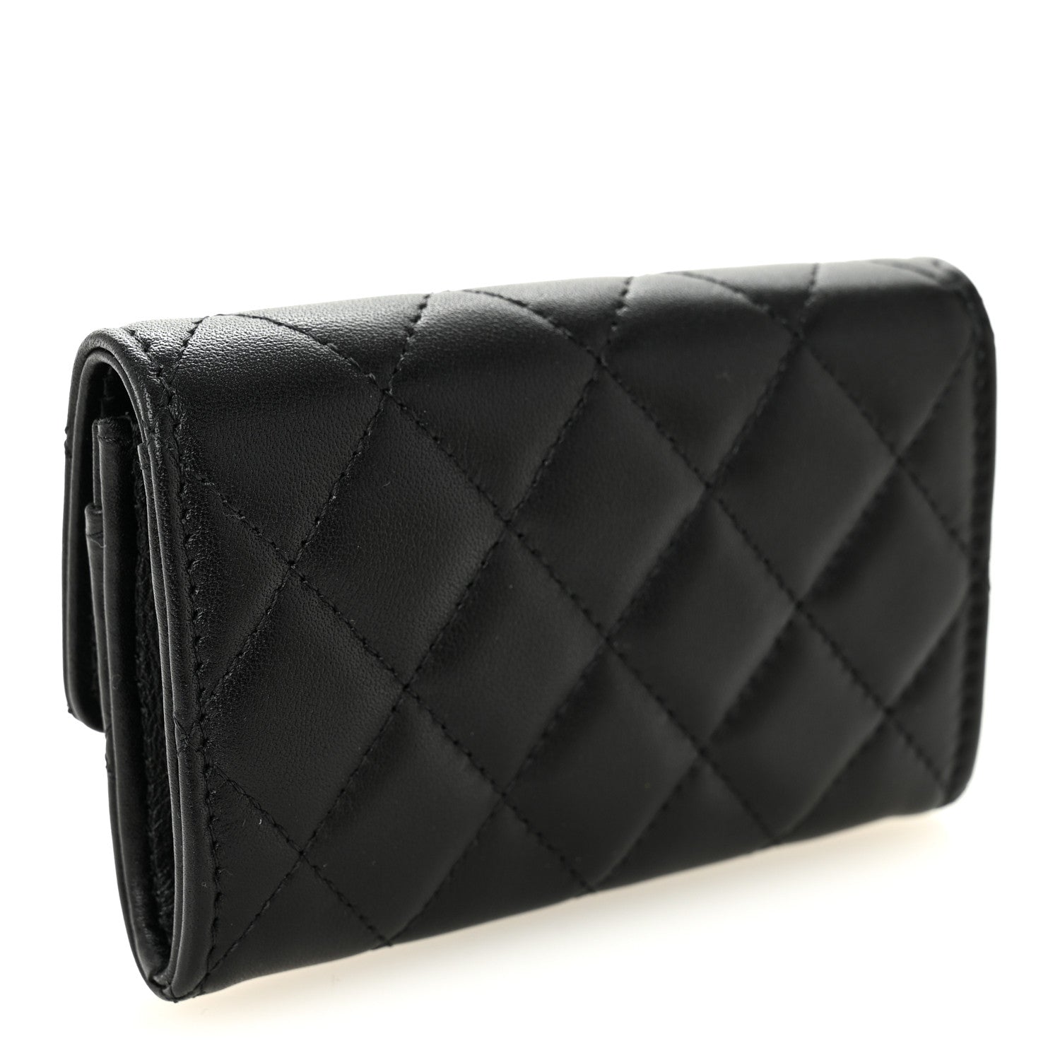 Shiny Lambskin Quilted Textured CC  Holder Black