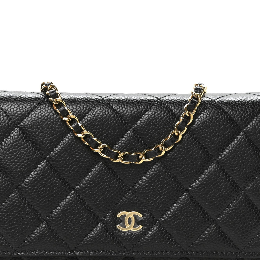 Caviar Quilted Wallet on Chain WOC Black