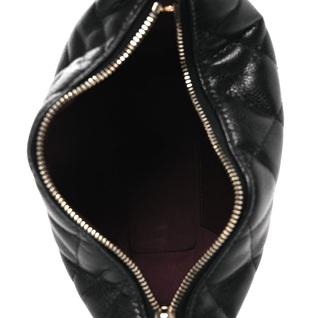 Caviar Quilted Hobo Clutch With Chain Black