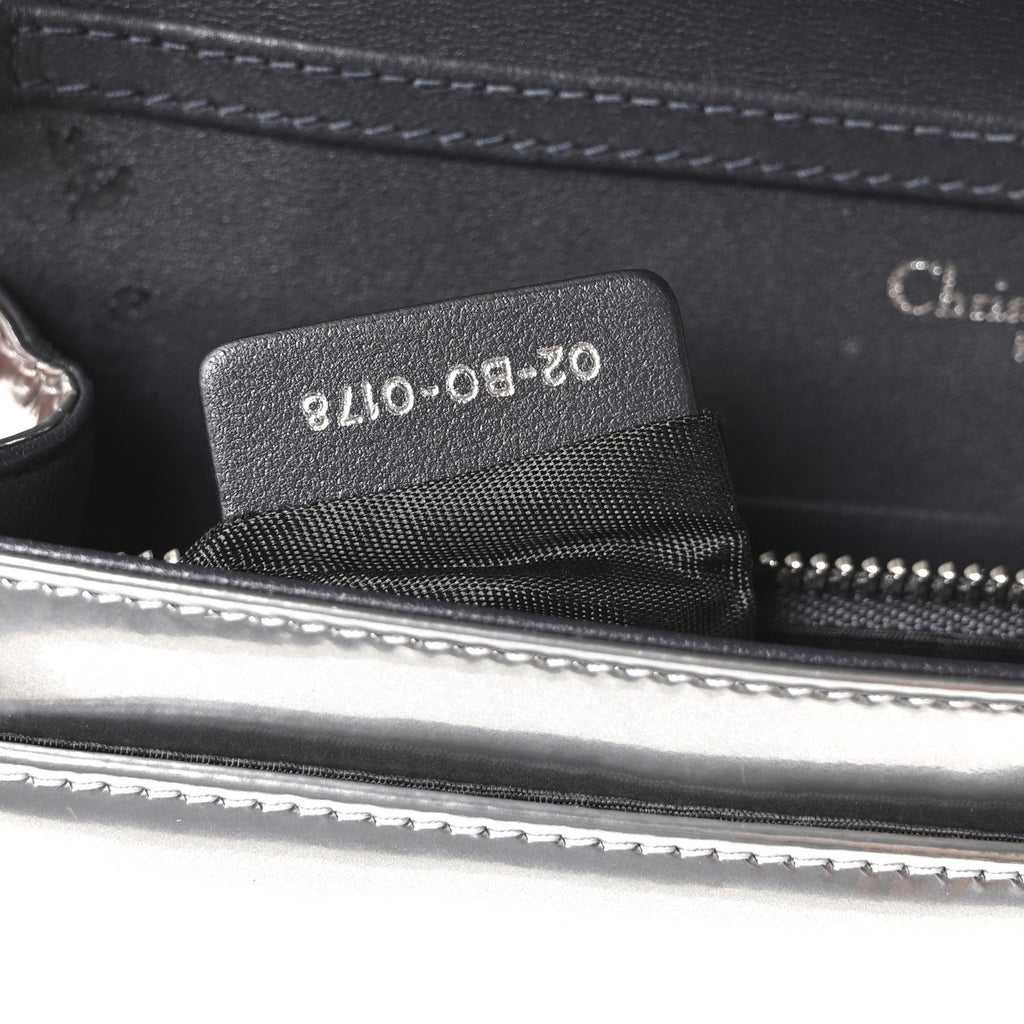 Metallic Patent Micro-Cannage Diorama Wallet on Chain Pouch Silver