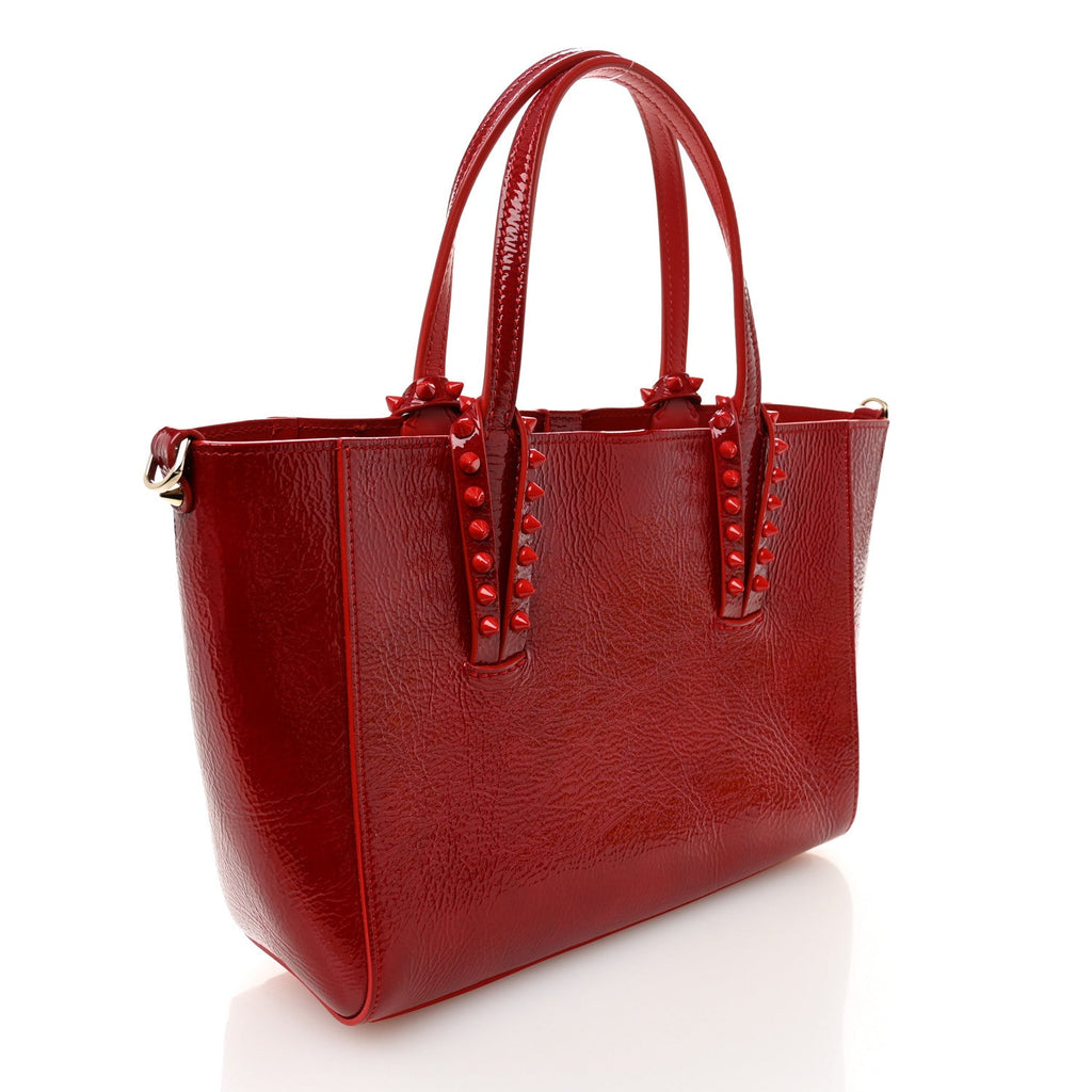 Patent Calfskin Spikes Mini East West Cabata Tote Red