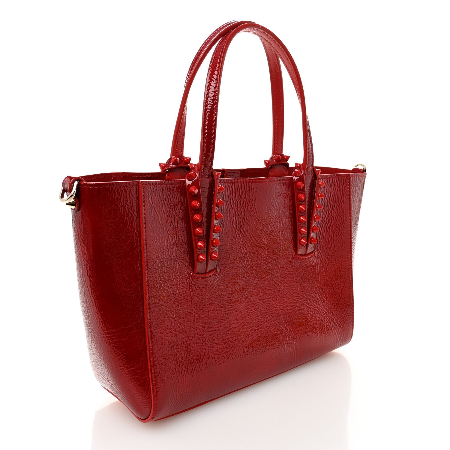 Patent Calfskin Spikes Mini East West Cabata Tote Red