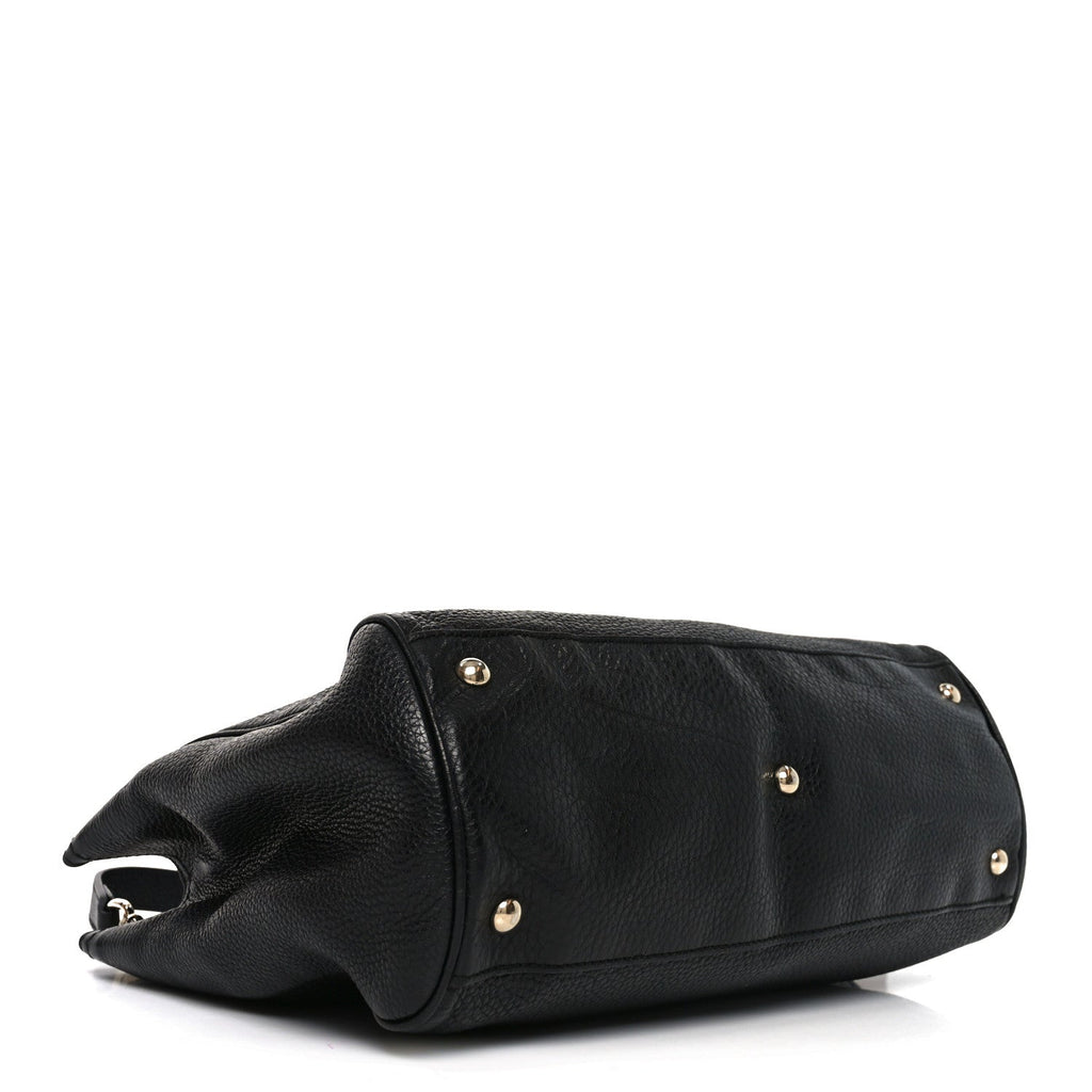 Pebbled Calfskin Medium Bamboo Shopper Tote Black