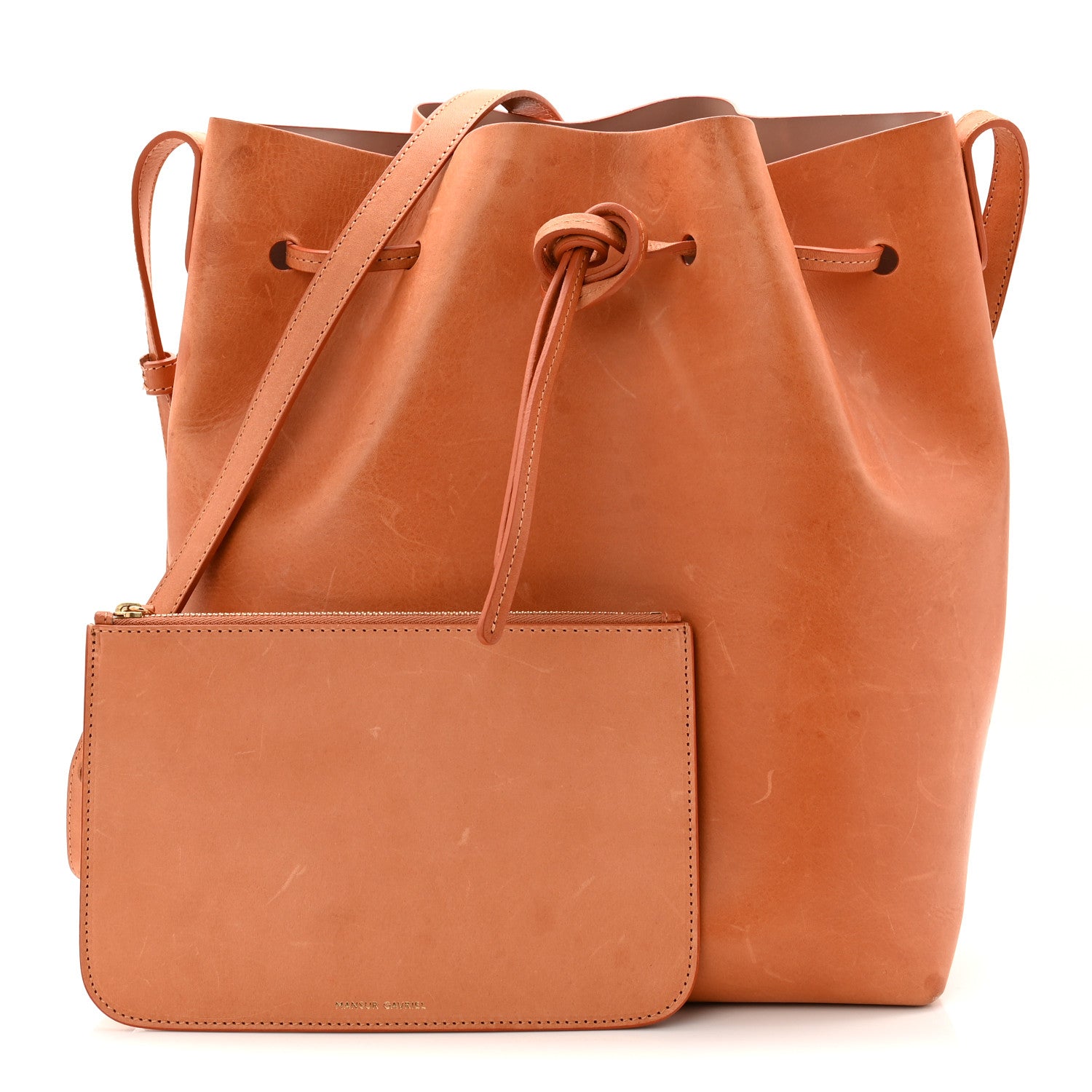 Vegetable Tanned Calfskin Bucket Bag Cammello Rosa