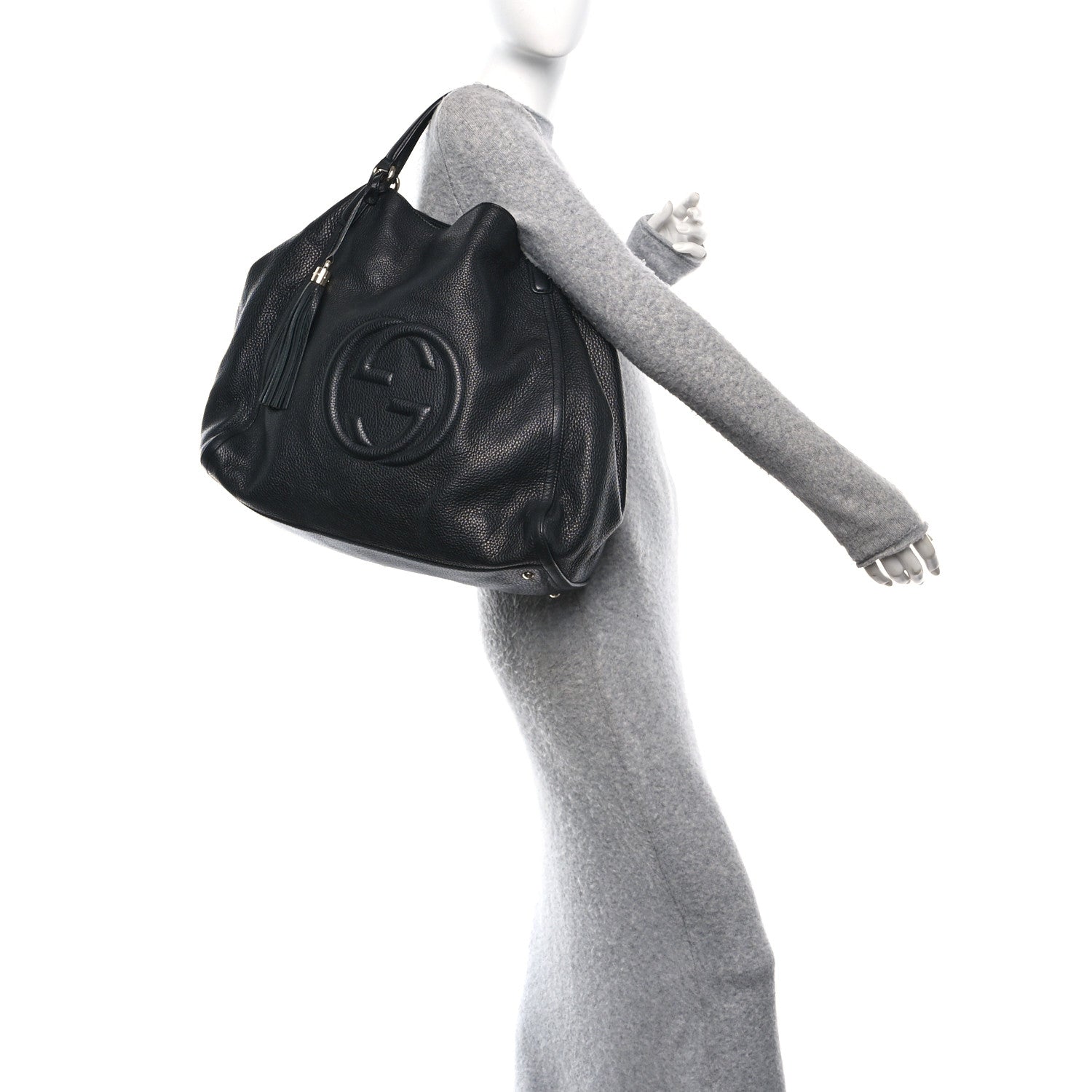 Pebbled Calfskin Large Soho Shoulder Bag Black