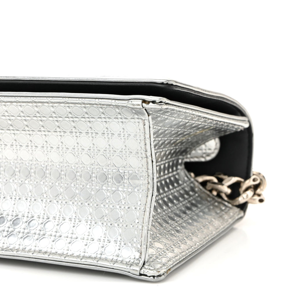 Metallic Patent Micro-Cannage Small Diorama Flap Bag Silver